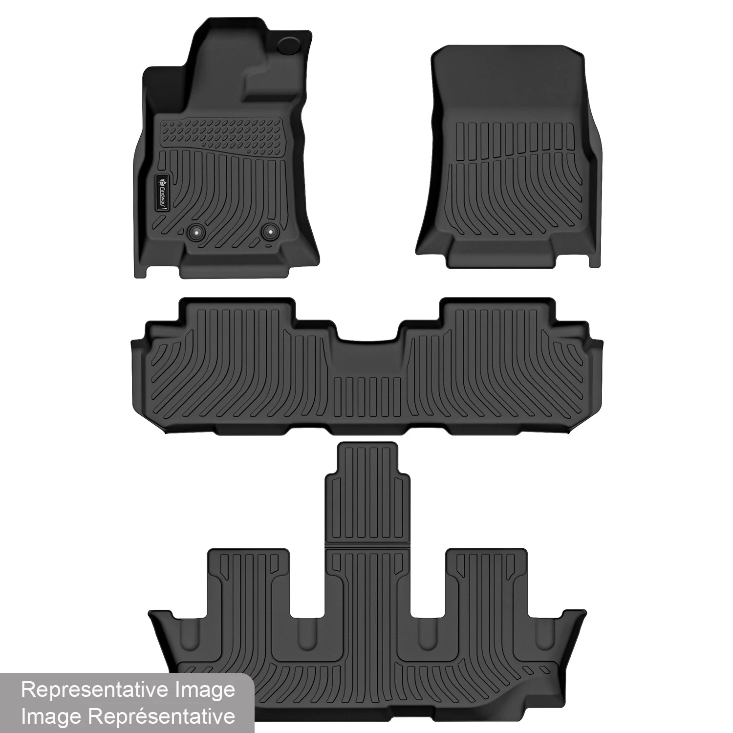 Findway F100 3D Car Floor Mat / Liner (1st Row, 2nd Row & 3rd Row) for 2017-2019 Ford Explorer 6-Seater with 2nd Row Console - 2243AN